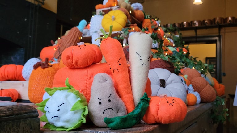 Vile Vegetables in front of the Pumpkin display in Charlecote's Victorian Kitchen